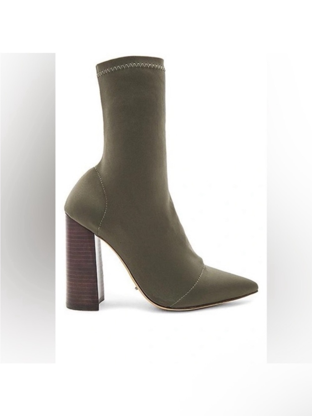 Tony Bianco Diddy Olive Green Pointed Sock Boot with Stacked Block Heel